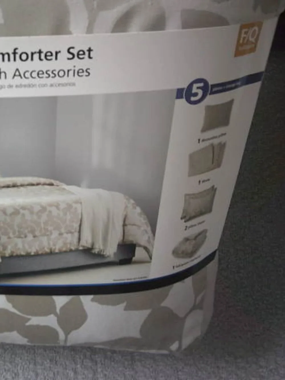 NEW MAINSTAYS COMFORTER SET & ACCESSORIES FULL QUEEN GOLD FOLIAGE PRINT 5 PCS 🎁